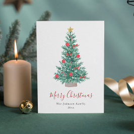 Festive Watercolor Christmas Tree Non Photo シーズンカード