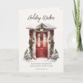 Festive Watercolor Door Christmas Wishes シーズンカード (正面)