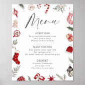 Festive Watercolor Frame Christmas Party Menu ポスター (正面)