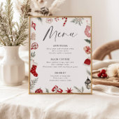 Festive Watercolor Frame Christmas Party Menu ポスター