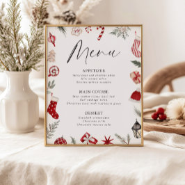 Festive Watercolor Frame Christmas Party Menu ポスター
