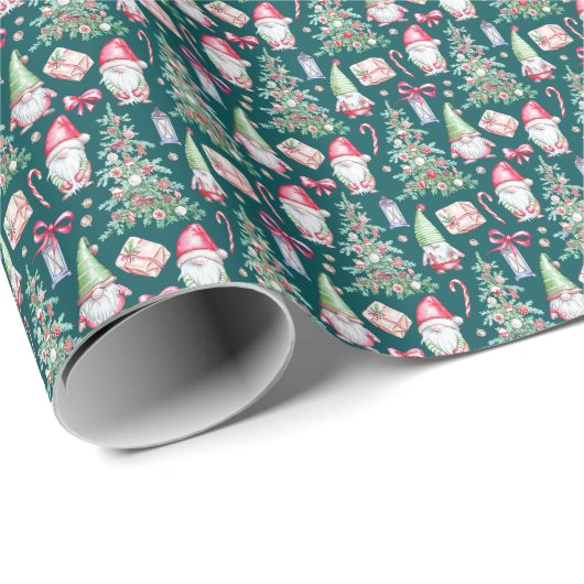 Festive Watercolor Gnome Christmas Tree  ラッピングペーパー (ロールコーナー)