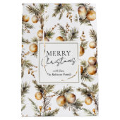 Festive Watercolor Gold Foliage Christmas ミディアムペーパーバッグ (裏面)