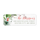 Festive Watercolor Greenery Christmas Address ラベル (正面)