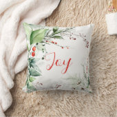 Festive Watercolor Greenery Christmas Joy クッション (ブランケット)