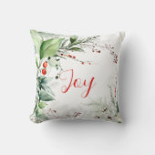 Festive Watercolor Greenery Christmas Joy クッション (正面)