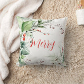 Festive Watercolor Greenery Christmas Merry クッション (ブランケット)