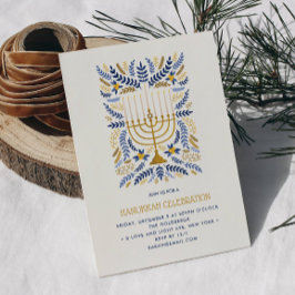  festive watercolor menorah フローラル ハヌカ パーティー 招待状