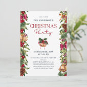 Festive Watercolor Pines Berries Christmas Party 招待状 (スタンド正面)