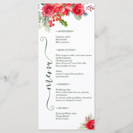 Festive Watercolor Rose Poinsettia Holiday Wedding メニュー
