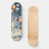 Festive Watercolor Santa Reindeer Colorful Balloon スケートボード (正面)