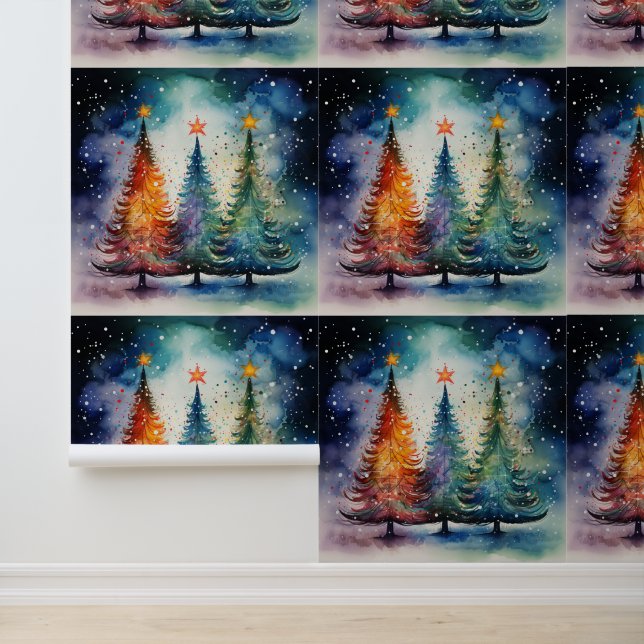 Festive Watercolor Winter Trees Textured  壁紙 (アプリケーション)