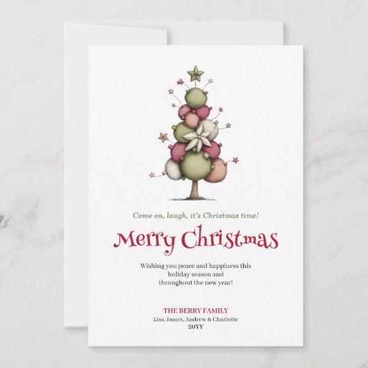 Festive whimsical Christmas tree greeting card シーズンカード (正面)