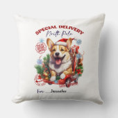 Festive Whimsical Corgi Christmas Throw Pillow クッション (正面)