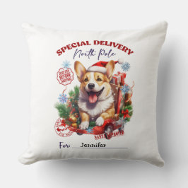 Festive Whimsical Corgi Christmas Throw Pillow クッション
