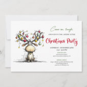 Festive whimsical reindeer Christmas party invite 招待状 (正面)