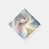 Festive White Watercolor Ethereal Frost Snow Angel スタンダードカクテルナプキン (角)
