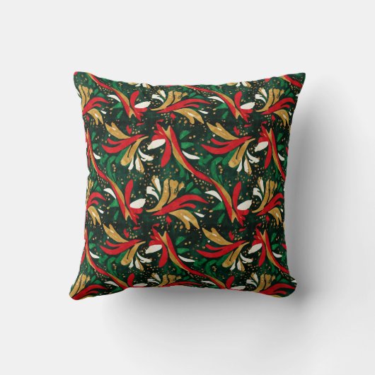 Festive Wild Bouquet Pattern – Red, Gold & Green A クッション (裏面)