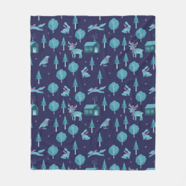 Festive Winter Animals フリースブランケット