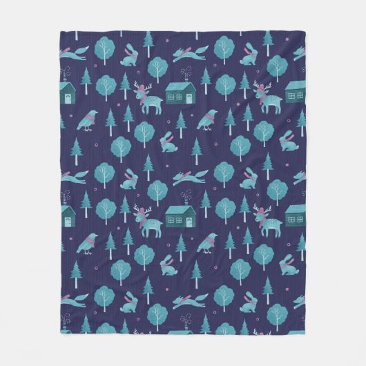 Festive Winter Animals フリースブランケット (正面)