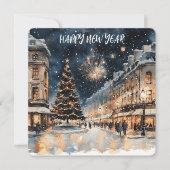 Festive Winter Cityscape with Fireworks  シーズンカード (正面)