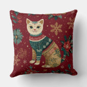 Festive Winter Holidays Cat In Sweater クッション (裏面)