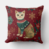 Festive Winter Holidays Cat In Sweater クッション (正面)
