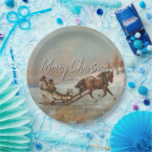 Festive Winter Horse Sleigh Ride Scene ペーパープレート (パーティー)