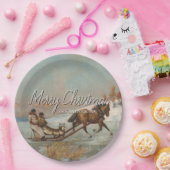 Festive Winter Horse Sleigh Ride Scene ペーパープレート (パーティー)