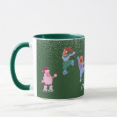 Festive Winter Iceskating Dogs Xmas Green Name Mug マグカップ (左)