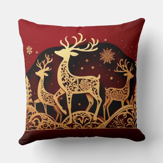Festive Winter Reindeer – Ornate Forest クッション (裏面)