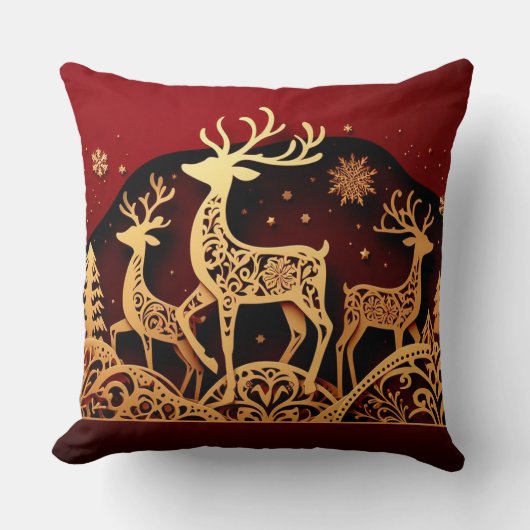 Festive Winter Reindeer – Ornate Forest クッション (正面)