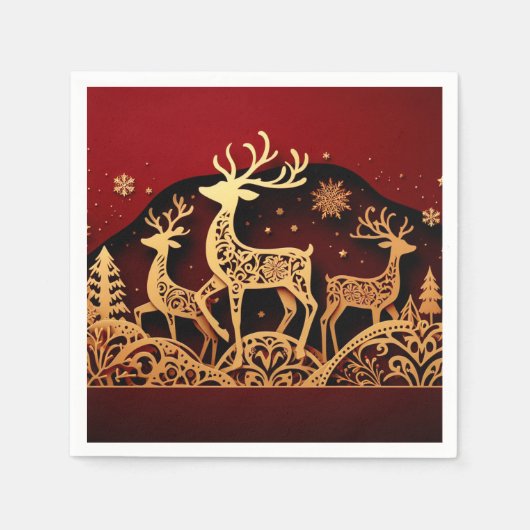 Festive Winter Reindeer – Ornate Forest スタンダードカクテルナプキン (正面)