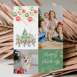Festive Winter Scene Happy Holidays Green 2 Photo シーズンカード