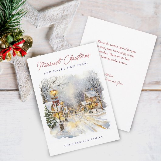 Festive Winter Scene Merriest Christmas シーズンカード