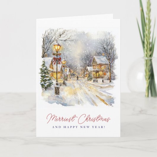Festive Winter Scene Merriest Christmas Folded シーズンカード (正面)