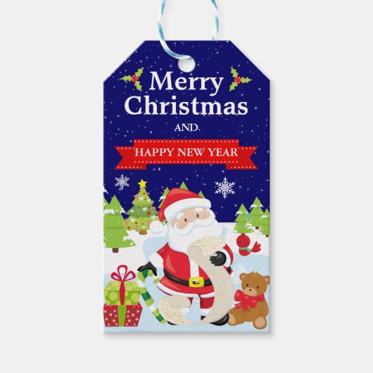 Festive Winter Scene Santa Christmas ギフトタグ (正面)