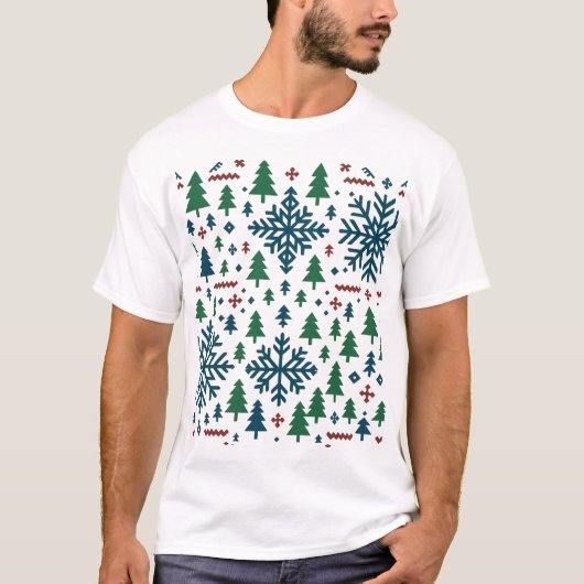 Festive Winter Snowflake Pattern Tシャツ (正面)