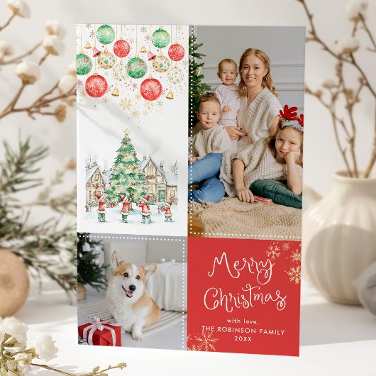 Festive Winter Village Merry Christmas Red 2 Photo シーズンカード