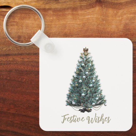 Festive Wishes. Christmas tree design キーホルダー (正面)