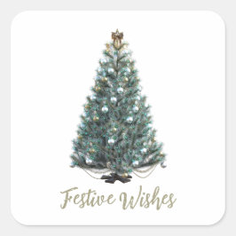 Festive Wishes. Christmas tree design スクエアシール