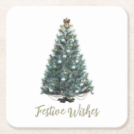 Festive Wishes. Christmas tree design スクエアペーパーコースター