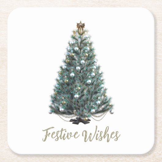 Festive Wishes. Christmas tree design スクエアペーパーコースター (正面)