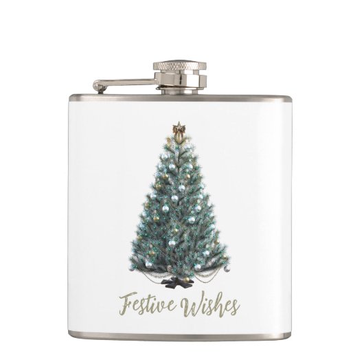 Festive Wishes. Christmas tree design フラスク (正面)