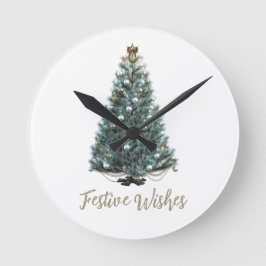 Festive Wishes. Christmas tree design ラウンド壁時計