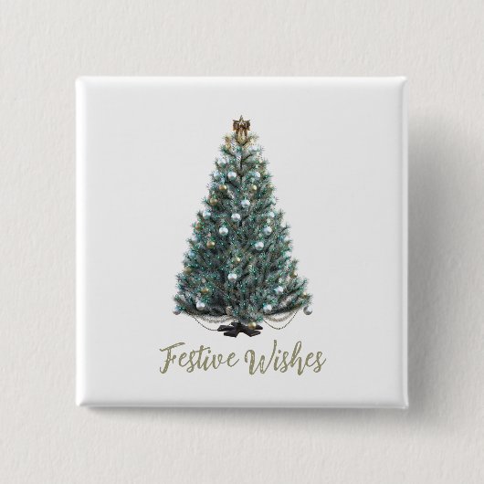 Festive Wishes. Christmas tree design 缶バッジ (正面)