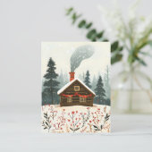 Festive wooden Cabin Christmas Greeting ポストカード (スタンド正面)
