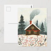 Festive wooden Cabin Christmas Greeting ポストカード (正面/裏面)