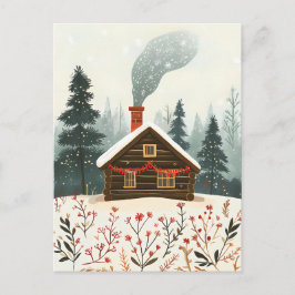 Festive wooden Cabin Christmas Greeting ポストカード