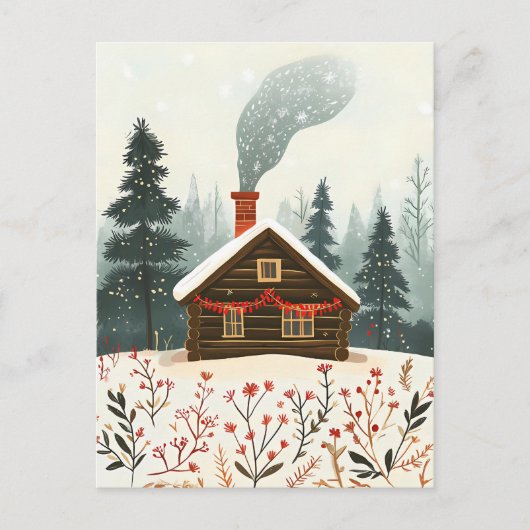 Festive wooden Cabin Christmas Greeting ポストカード (正面)